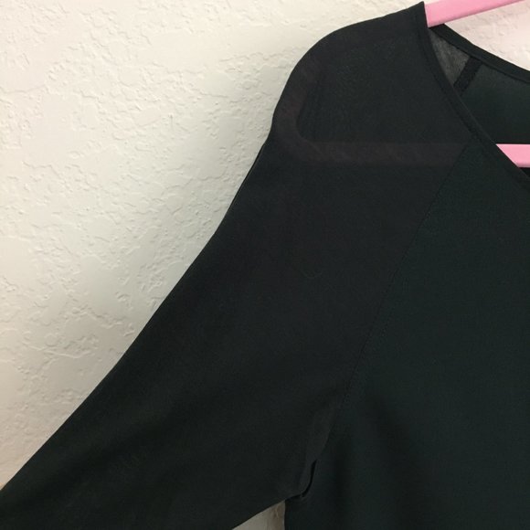 French Connection Sheer Sleeves Blouse Crew Neck Size M Green Stretch - Picture 3 of 12